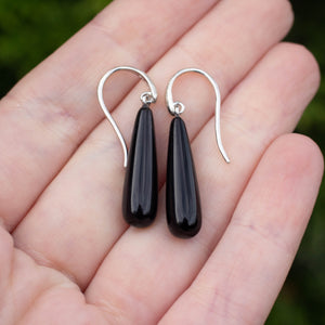 Dione Drop Earrings - Silver with Onyx