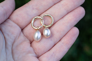 Endora Hoop Earrings - Gold with Pink Pearls