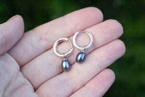Endora Hoop Earrings - Silver with Blue Pearls