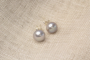 Button Pearl Studs - Silver - 8-9mm