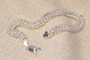 Double Curb Bracelet Chain - 8mm- Sterling Silver