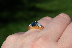 Helios Ring - 18ct Yellow Gold with Blue-Green Sapphire and Diamonds