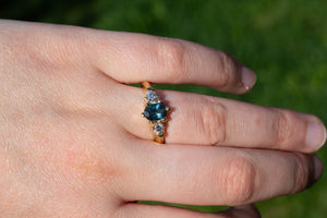 Helios Ring - 18ct Yellow Gold with Blue-Green Sapphire and Diamonds