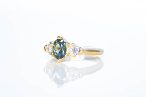 Helios Ring - 18ct Yellow Gold with Blue-Green Sapphire and Diamonds