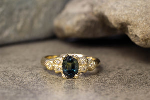 Oasis Ring - 9ct Yellow Gold with Green Sapphire and Diamonds