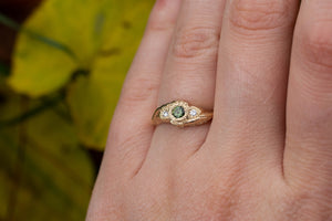 Frondis Ring - 9ct Yellow Gold with Green Sapphire & Diamonds