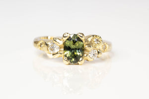 Cumulus Ring - 9ctYellow Gold with Green Sapphire and Diamonds