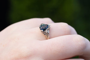 Damo Ring - 14ct White Gold with Teal Pear-Cut Sapphire