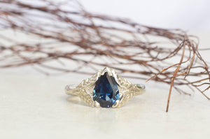 Damo Ring - 14ct White Gold with Teal Pear-Cut Sapphire
