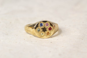 Rainbow Signet Ring - 9ct Yellow Gold with Sapphires