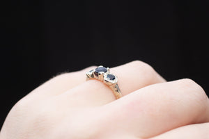 Hecate Ring - White Gold with Black and Teal Sapphires