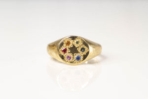 Rainbow Signet Ring - 9ct Yellow Gold with Sapphires