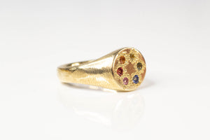 Rainbow Signet Ring - 9ct Yellow Gold with Sapphires