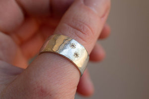 Wide Carved Band - Sterling Silver with Yellow Sapphires (V)