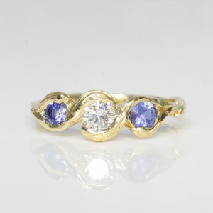 Laurel Ring - 9ct Yellow Gold with Ceylon Sapphires and Diamond