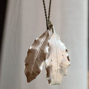 Large Leaf Pendant on Braided Cord - Double
