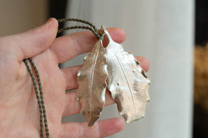 Large Leaf Pendant on Braided Cord - Double