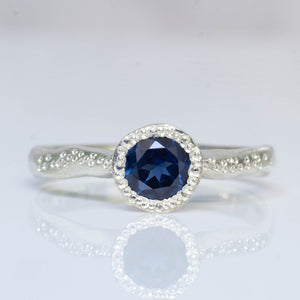 Wave Ring - 9ct White Gold with Blue-Green Sapphire