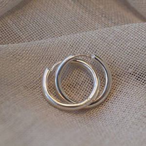 Round Plain Huggie Earrings - 21mm - Sterling Silver
