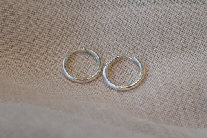 Round Plain Huggie Earrings - 21mm - Sterling Silver
