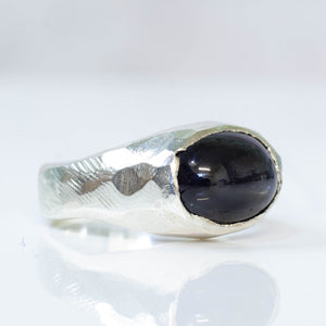 Signet Ring with Black Star Diopside - Sterling Silver