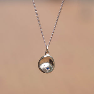 Water Drop Pendant - White Gold with Blue Sapphire