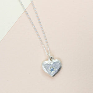 Heart Pendant - Silver with Blue Aquamarine