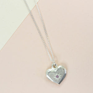 Heart Pendant - Silver with Pink Sapphire