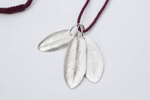 Three Leaf Charm Necklace on  Braided Cord - Sterling Silver
