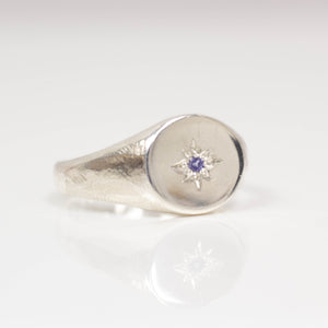 Signet Ring - Sterling Silver with Blue Tanzanite