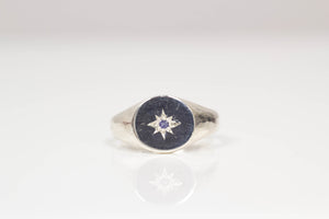 Signet Ring - Sterling Silver with Blue Tanzanite