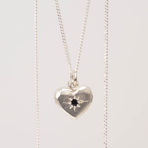 Heart Pendant - Silver with Black Sapphire