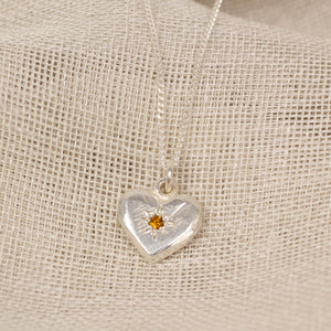 Heart Pendant - Silver with Orange Garnet