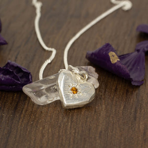 Heart Pendant - Silver with Orange Garnet