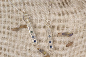 Pillar Pendant - Silver with Blue Sapphires