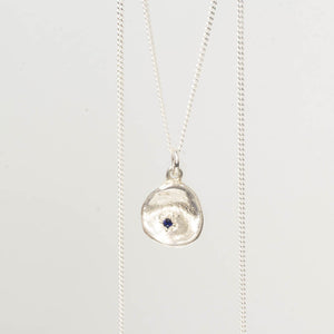 Water Drop Pendant - Sterling Silver with Sapphire