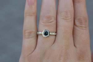 Vesper Ring - 9ct White Gold with Blue-Green Sapphire