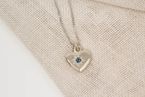 Heart Pendant - White Gold with Blue Sapphire