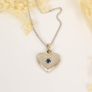 Heart Pendant - White Gold with Blue Sapphire