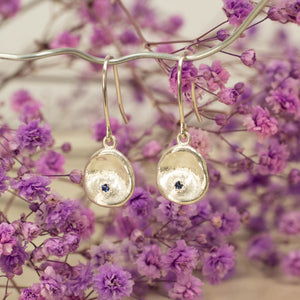 Water Drop Earrings - Silver with Blue Sapphires