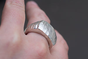Large Textured Signet Ring - Sterling Silver (V)