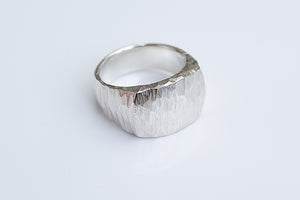 Large Textured Signet Ring - Sterling Silver (V)