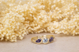 Laurel Ring - Yellow Gold with Aquamarine and Iolites