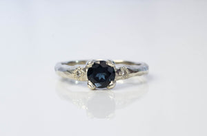 Mira Ring - 9ct White Gold with Blue-Green Sapphire and Diamonds
