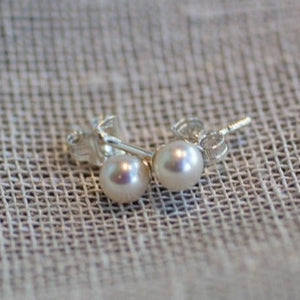 Natural Freshwater Pearl Studs - White - 4-4.5mm