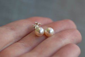 Natural Freshwater Pearl Studs - White - 6-6.5mm