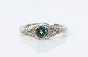 Damo Ring - 14ct White Gold with Green Round-Cut Sapphire