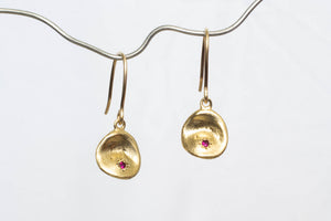 Water Drop Earrings - Yellow Gold with Rubies