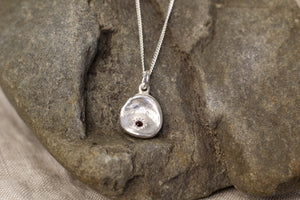 Water Drop Pendant - Sterling Silver with Red Garnet