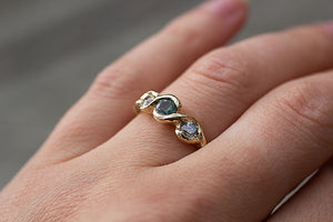 Three Stone Leaf Ring with Sapphire and Diamonds